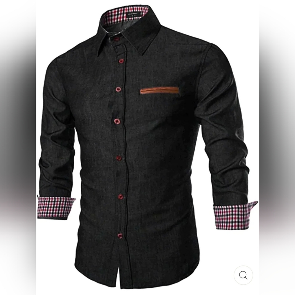 Coofandy Men's Black Button Down Denim Shirt Contrast Trim Size 3XL S-3374